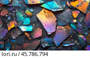 Vivid and colorful textures of mineral crystals reflecting light in a stunning display of natural beauty. Стоковое AI-изображение, AI-художник Сергей Толмачёв / Фотобанк Лори