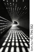 Unique tunnel design with light patterns creating captivating shadows at midday. Стоковое AI-изображение, AI-художник Юлия Гапеенко / Фотобанк Лори