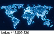 World map with glowing blue lines showing global connections, digital communication, technology networks, international data exchange, modern information system. Стоковое AI-изображение, AI-художник Павел Муравьев / Фотобанк Лори
