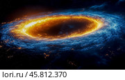 Energy shock wave: a blue shockwave that spreads from the center point, illuminating the entire black background. Стоковое AI-изображение, AI-художник Ирина Ручушкина / Фотобанк Лори