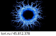Energy shock wave: a blue shockwave that spreads from the center point, illuminating the entire black background. Стоковое AI-изображение, AI-художник Ирина Ручушкина / Фотобанк Лори