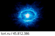 Energy shock wave: a blue shockwave that spreads from the center point, illuminating the entire black background. Стоковое AI-изображение, AI-художник Ирина Ручушкина / Фотобанк Лори