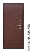 Model of entrance metal door isolated on white background. Стоковое фото, фотограф Елена  Попкова / Фотобанк Лори