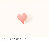 Пара сердцеч на нежном чистом желтом фоне. Иллюстрация на день святого Валентина. Концепт про любовь, чувства, взаимность, отношения и брак. Стоковое AI-изображение, AI-художник Евгений Зимин / Фотобанк Лори
