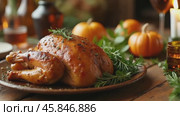 Roasted turkey with herbs on top of a plate. Стоковое AI-видео, аниматор Sergey Grishin / Фотобанк Лори