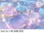 Abstract background with blue and pink opal texture visible through rippled water surface. Стоковое AI-изображение, AI-художник Евгений Харитонов / Фотобанк Лори