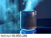 Modern air purifier operating and purifying air in room. Стоковое AI-изображение, AI-художник Иван Рябоконь / Фотобанк Лори