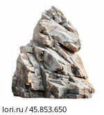 Big grey rock formation isolated on white background. Стоковое AI-изображение, AI-художник Иван Рябоконь / Фотобанк Лори