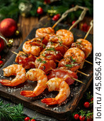 Shrimp with lightly salted salmon. Enjoy your meal! Стоковое AI-изображение, AI-художник Сергей Елизарьев / Фотобанк Лори