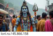 Celebration of Maha Shivaratri in a Vibrant Indian City With Devotees Gathered and a Depiction of Lord Shiva. Стоковое AI-изображение, AI-художник Sergey Grishin / Фотобанк Лори