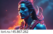Modern Depiction of Lord Shiva in Vibrant Neon Hues Expressing Divine Energy and Celebration in a Cosmic Setting. Стоковое видео, видеограф Sergey Grishin / Фотобанк Лори
