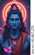 Modern Depiction of Lord Shiva in Vibrant Neon Hues Representing Divine Energy and Celebration in a Captivating Portrayal. Стоковое видео, видеограф Sergey Grishin / Фотобанк Лори