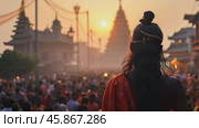 Hindu Maha Shivratri Celebration With Devotees Worshipping Lord Shiva in Haridwar at Sunset. Стоковое видео, видеограф Sergey Grishin / Фотобанк Лори