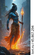 Lord Shiva in a Digital Universe Embodies Spirituality and Power Amidst a Mystical Landscape. Стоковое видео, видеограф Sergey Grishin / Фотобанк Лори