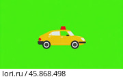 Taxi Car on a green screen. Yellow sedan car motion isolated on green background. The Auto is moving animated on chroma key backdrop. 2D Animation. 4K Video. Vehicle whose wheels are spinning driving. Стоковое AI-видео, аниматор Марина Демидюк / Фотобанк Лори