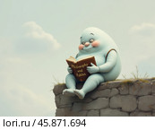 Шалтай-Болтай читает книгу. Стоковое AI-изображение, AI-художник Сергей Расторгуев / Фотобанк Лори