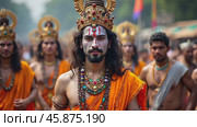 Cultural Festival Parade Showcases Male Participants Dressed as Hindu Deity Shiva During Maha Shivaratri Celebrations. Стоковое AI-видео, аниматор Sergey Grishin / Фотобанк Лори