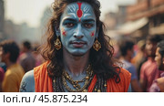 Festival Parade Showcases Male Participant Dressed as Hindu Deity Shiva During Maha Shivaratri Celebrations in Vibrant Cultural Display. Стоковое AI-видео, аниматор Sergey Grishin / Фотобанк Лори