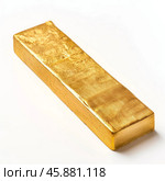 Single gold bar ingot resting on white background. Стоковое AI-изображение, AI-художник Иван Рябоконь / Фотобанк Лори