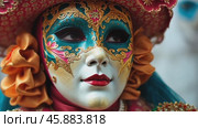 Close up View of a Vibrant Venetian Carnival Mask Showcasing Intricate Designs and Colors During the Famous Festival of Venice. Стоковое AI-видео, аниматор Sergey Grishin / Фотобанк Лори