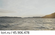 The seascape as seen from a ship heading towards a Northern European country near the Arctic region. Slow motion. Стоковое видео, видеограф Strunov David / Фотобанк Лори