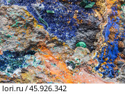 Azurite with malachite on limonite-goethite matrix. Стоковое фото, фотограф EugeneSergeev / Фотобанк Лори