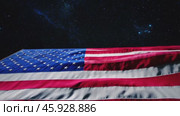 American flag waving in the starry night. Стоковое видео, видеограф Данил Руденко / Фотобанк Лори