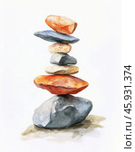 A balance of stones in nature. Harmony and peace. Стоковое AI-изображение, AI-художник Елена Смыкова / Фотобанк Лори
