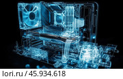 High-tech computer components showcased in a transparent design illustrating modern technology. Стоковое AI-изображение, AI-художник Михаил Коханчиков / Фотобанк Лори