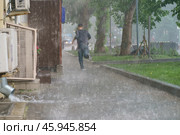 Летний ливень в Москве. Стоковое фото, фотограф YuryKara / Фотобанк Лори