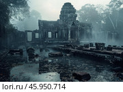 Banteay srei reflecting in water during foggy sunrise in angkor, cambodia. Стоковое AI-изображение, AI-художник Иван Рябоконь / Фотобанк Лори