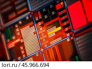 Silicon semiconductor wafer close-up. In electronics, a wafer also called a slice or substrate is a thin slice of semiconductor, a crystalline silicon, used for the fabrication of integrated circuits. Стоковое фото, фотограф Андрей Армягов / Фотобанк Лори