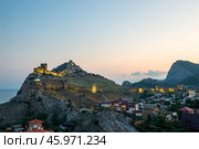 Evening view of the old picturesque Genoese fortress in the city of Sudak. Crimean Peninsula. Russia (2021 год). Стоковое фото, фотограф Константин Лабунский / Фотобанк Лори