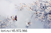 Beautiful bright summer spring background for bloggers or advertising with flying butterflies and fragrant flowers. Стоковое AI-видео, аниматор ALLA YURTAYEVA / Фотобанк Лори