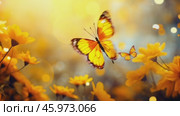 Beautiful bright summer spring background for bloggers or advertising with flying butterflies and fragrant flowers. Стоковое AI-видео, аниматор ALLA YURTAYEVA / Фотобанк Лори