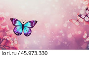 Beautiful bright summer spring background for bloggers or advertising with flying butterflies and fragrant flowers. Стоковое AI-видео, аниматор ALLA YURTAYEVA / Фотобанк Лори