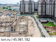 Construction site,multi storey residential building in city, top view foundation. Стоковое фото, фотограф Spirit River / Фотобанк Лори
