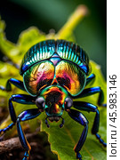 Macro photography insect beetle with iridescent close up. Стоковое AI-изображение, AI-художник Наталья Симакова / Фотобанк Лори