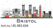 Bristol UK City Skyline with Color Buildings Isolated on White. Стоковая иллюстрация, иллюстратор Игорь Сорокин / Фотобанк Лори