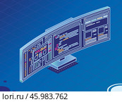 Isometric Curved Gaming Monitor with Open Web Pages and Folders. PC Computer Monoblock. Стоковая иллюстрация, иллюстратор Игорь Сорокин / Фотобанк Лори