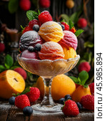 August 14 is National Ice Cream Day! If children had their way, they would eat ice cream for breakfast, lunch and dinner. Стоковое AI-изображение, AI-художник Сергей Елизарьев / Фотобанк Лори