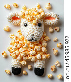 Funny curly popcorn lamb. World Popcorn Day is celebrated annually on January 22. Стоковое фото, фотограф Сергей Елизарьев / Фотобанк Лори