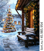 Relaxing on a winter day in a village house. Winter landscape. Стоковое AI-изображение, AI-художник Сергей Елизарьев / Фотобанк Лори