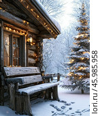 Relaxing on a winter day in a village house. Winter landscape. Стоковое AI-изображение, AI-художник Сергей Елизарьев / Фотобанк Лори