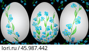 Пасхальная иллюстрация. Яйца и голубые цветы. Easter holiday illustration. Eggs and blue flowers. Стоковая иллюстрация, иллюстратор Александр Рыбалка / Фотобанк Лори