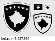 Герб и флаг Косово. Гравировка. The coat of arms of Kosovo. Flag. Engraving print. Редакционная иллюстрация, иллюстратор Гербы Флаги / Фотобанк Лори