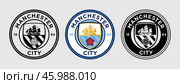 Эмблема футбольного клуба Манчестер Сити. Гравировка. The Emblem of Manchester City. Engraving print. Редакционная иллюстрация, иллюстратор Гербы Флаги / Фотобанк Лори