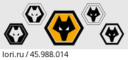 Эмблема футбольного клуба Вулверхэмптон Уондерерс. Гравировка. The Emblem of Wolverhampton Wanderers Football Club. Engraving print. Редакционная иллюстрация, иллюстратор Гербы Флаги / Фотобанк Лори