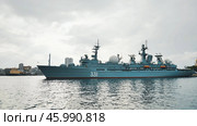 Tracking ship marshal krylov of the russian navy anchored in a bay, featuring antennas, radar, and communication equipment. Стоковое фото, фотограф Mikhail Davidovich / Фотобанк Лори