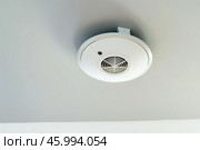 Ceiling-mounted smoke detector for home safety and fire prevention. Стоковое AI-изображение, AI-художник Zakharova Natasha / Фотобанк Лори
